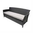 Benjara Sony Sofa- 3 Seater Outdoor Rattan Wicker- Iron- Gray Fabric- 73 Inch