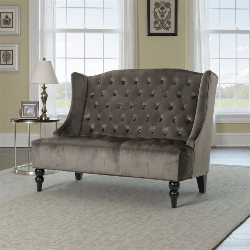 Benjara Lanny Loveseat Settee- Wingback Bench 50