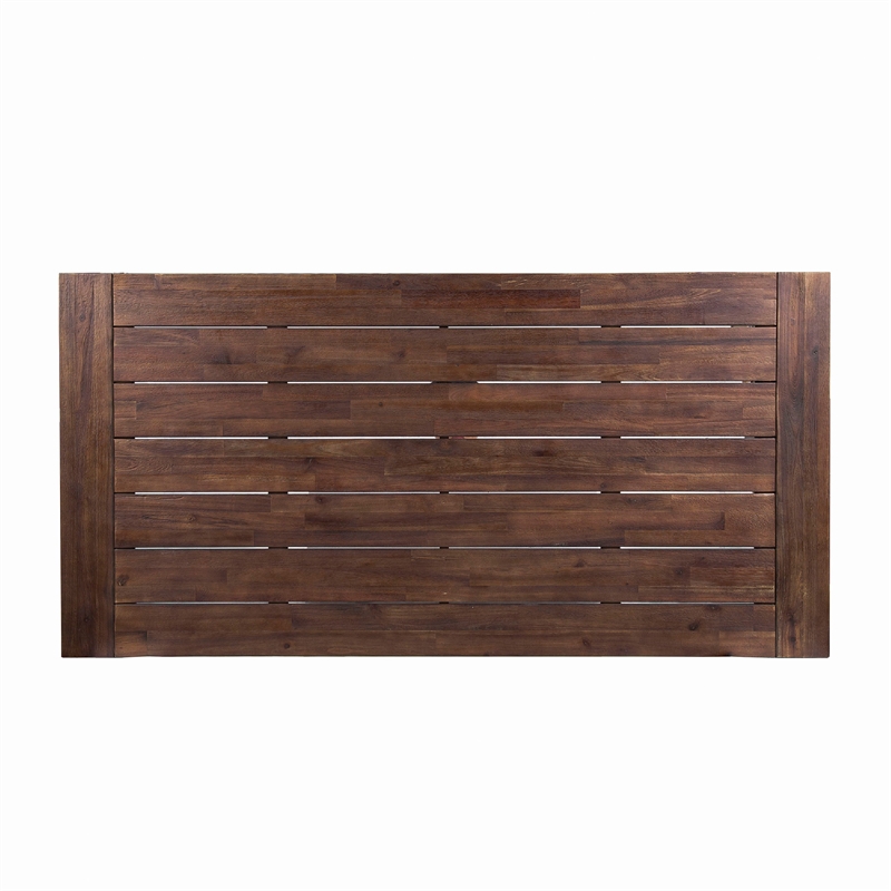 Benjara Nikay Outdoor Dining Table- Dark Brown Acacia Wood- White Iron- 71 Inch