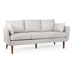 Benjara Nate Sofa with 2 Accent Pillows- 77&quot Birch Wood- Beige Fabric