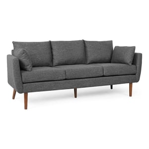 Benjara Nate Sofa with 2 Accent Pillows- 77&quot Birch Wood- Charcoal Gray