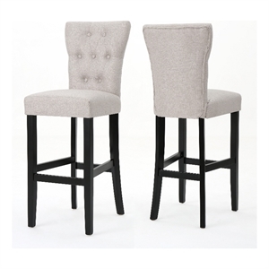 Benjara Arine Barstool Chair Set of 2- Flared Rubberwood- Wheat Button Tufted