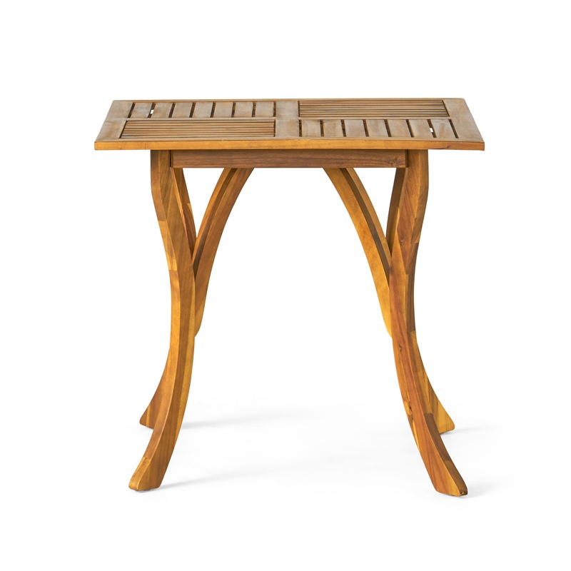 Benjara Olen Outdoor Dining Table- Slatted Square 32 Inch- Brown Acacia Wood