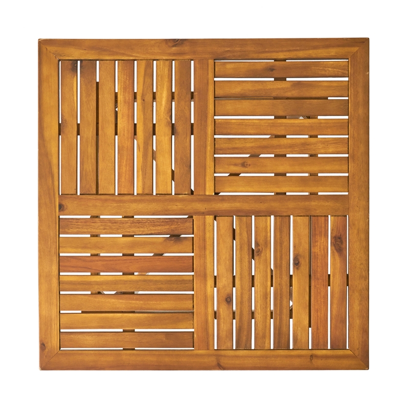 Benjara Olen Outdoor Dining Table- Slatted Square 32 Inch- Brown Acacia Wood