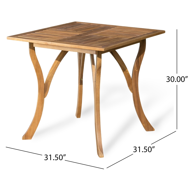Benjara Olen Outdoor Dining Table- Slatted Square 32 Inch- Brown Acacia Wood