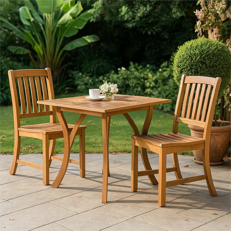 Benjara Olen Outdoor Dining Table- Slatted Square 32 Inch- Brown Acacia Wood