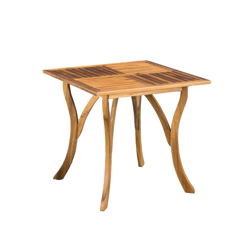 Benjara Olen Outdoor Dining Table- Slatted Square 32 Inch- Brown Acacia Wood