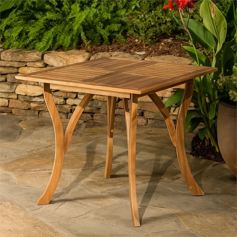 Benjara Olen Outdoor Dining Table- Slatted Square 32 Inch- Brown Acacia Wood