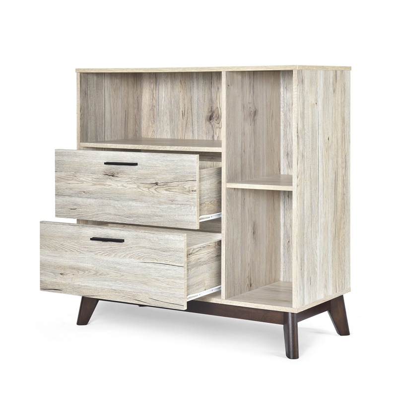 Benjara Bara Accent Cabinet 36 Inch- 3 Spaces- 2 Drawers- Rustic Beige- Brown