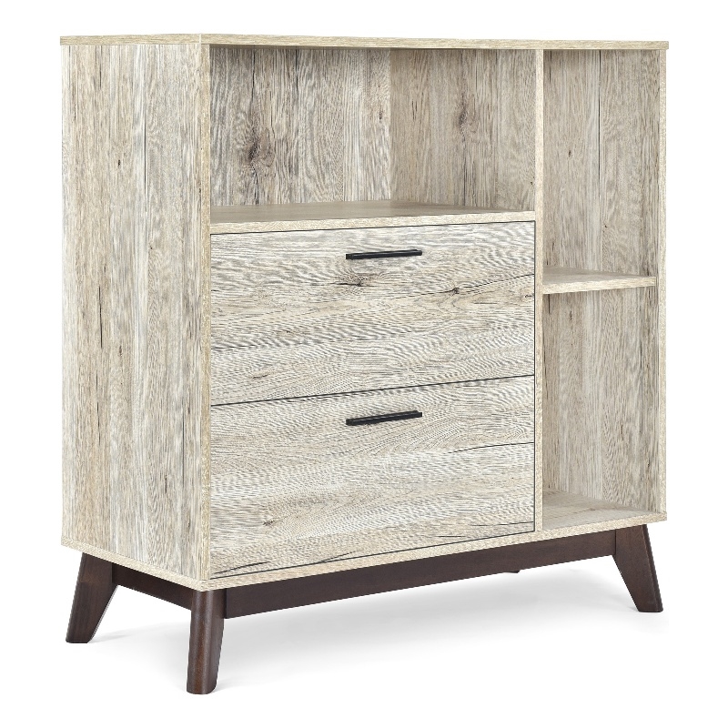 Benjara Bara Accent Cabinet 36 Inch- 3 Spaces- 2 Drawers- Rustic Beige- Brown