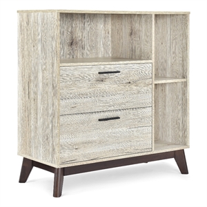Benjara Bara Accent Cabinet 36 Inch- 3 Spaces- 2 Drawers- Rustic Beige- Brown