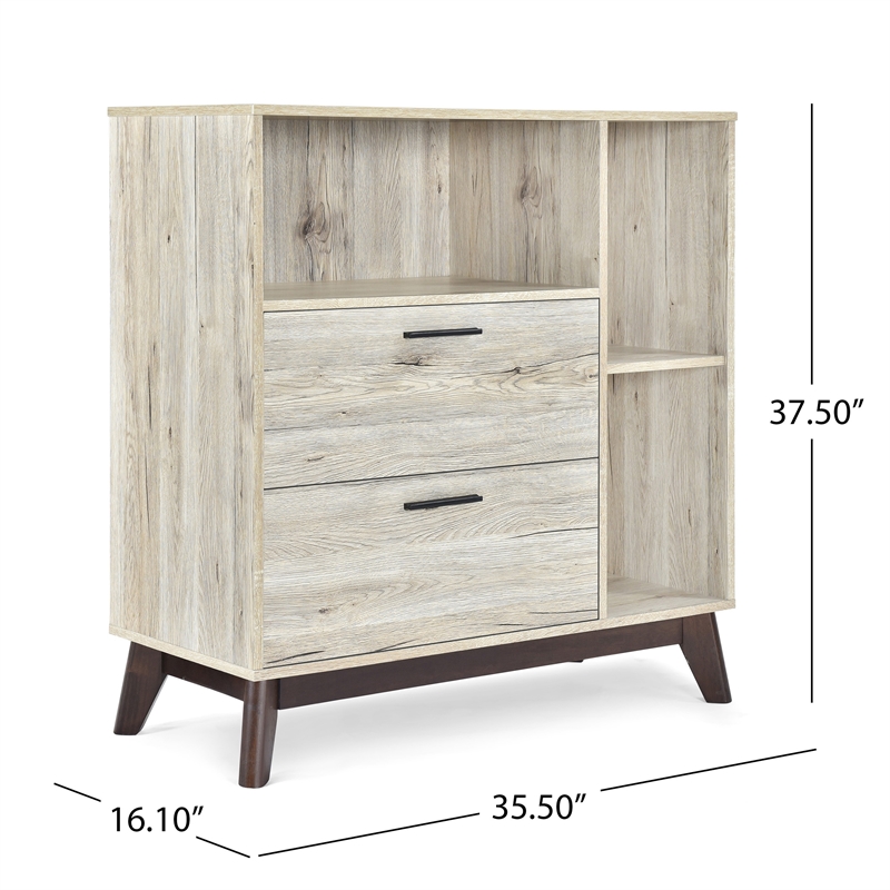 Benjara Bara Accent Cabinet 36 Inch- 3 Spaces- 2 Drawers- Rustic Beige- Brown