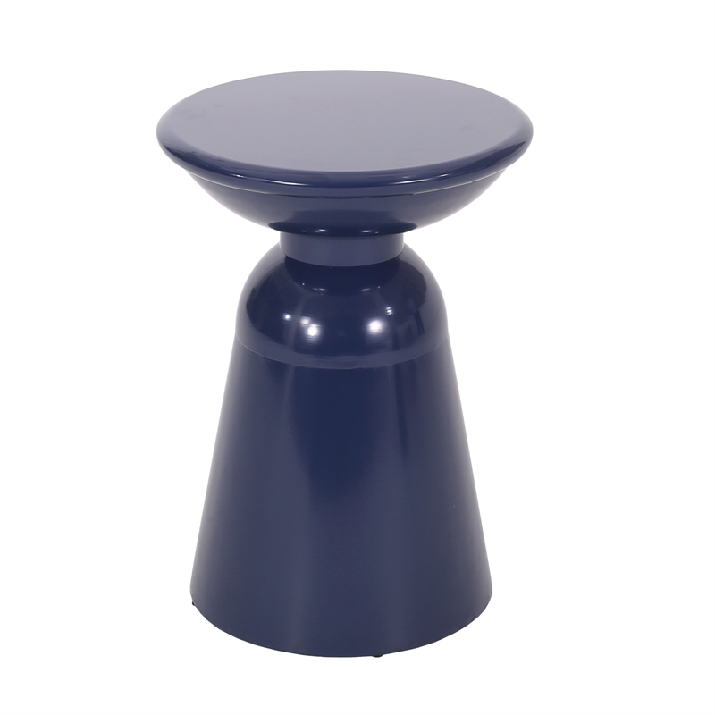 Benjara Suma Outdoor End Table Set of 2- Round- Pedestal Base- Navy Blue Iron