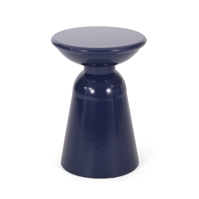 Benjara Suma Outdoor End Table Set of 2- Round- Pedestal Base- Navy Blue Iron