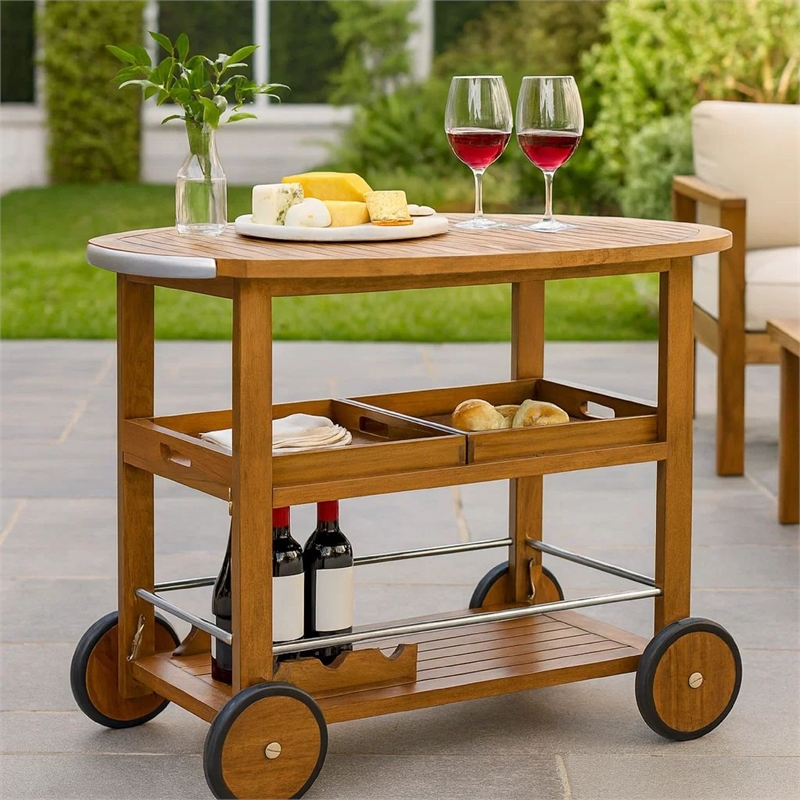Benjara Rolling Bar Cart- 36