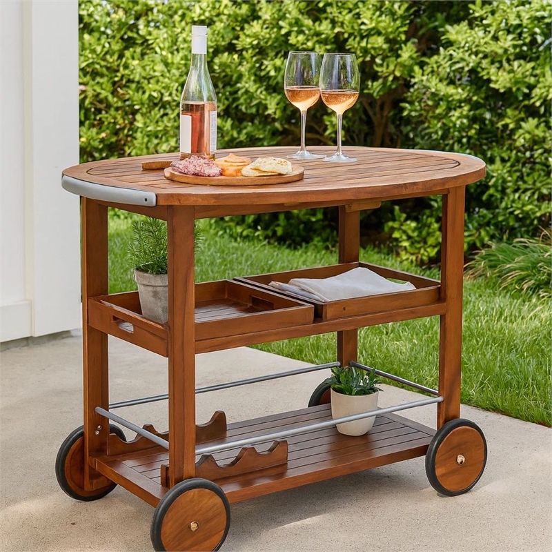 Benjara Rolling Bar Cart- 36