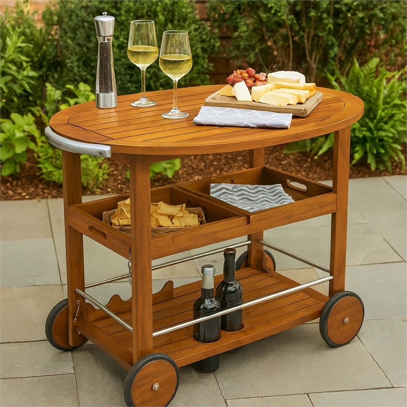 Benjara Rolling Bar Cart- 36