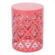 Benjara Kemo Outdoor End Table- Round 14 Inch- Cutout Design- Dark Peach Iron