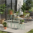 Benjara Mito 3pc Nesting Plant Stand Table- Brown Wood- X Cross Green Metal