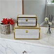 Benjara Jito Decorative Jewelry Box Set of 2- Abstract Pattern- Silver Gold