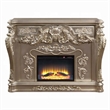 Benjara Esen LED Electric Fireplace- Scrolled Classical Silver Wood- 66 Inch