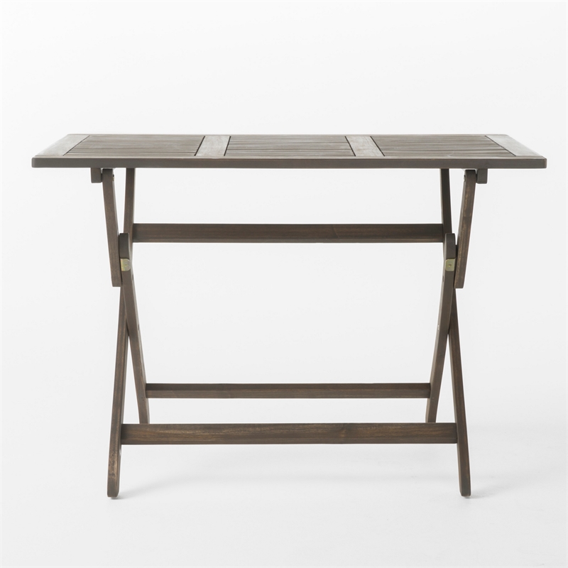 Benjara Cami Outdoor Foldable Bistro Table- 44in Rectangular Gray Acacia Wood