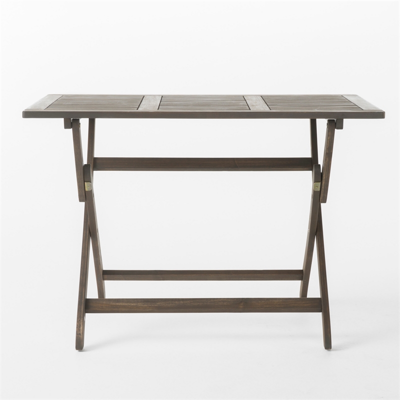 Benjara Cami Outdoor Foldable Bistro Table- 44in Rectangular Gray Acacia Wood