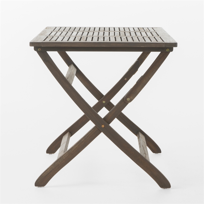 Benjara Cami Outdoor Foldable Bistro Table- 44in Rectangular Gray Acacia Wood