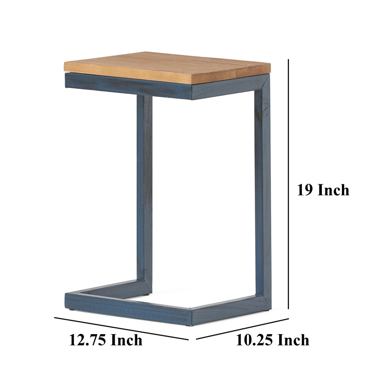 Benjara Small Accent End Table- 13 Inch- C Shaped Iron Legs- Black- Brown Wood