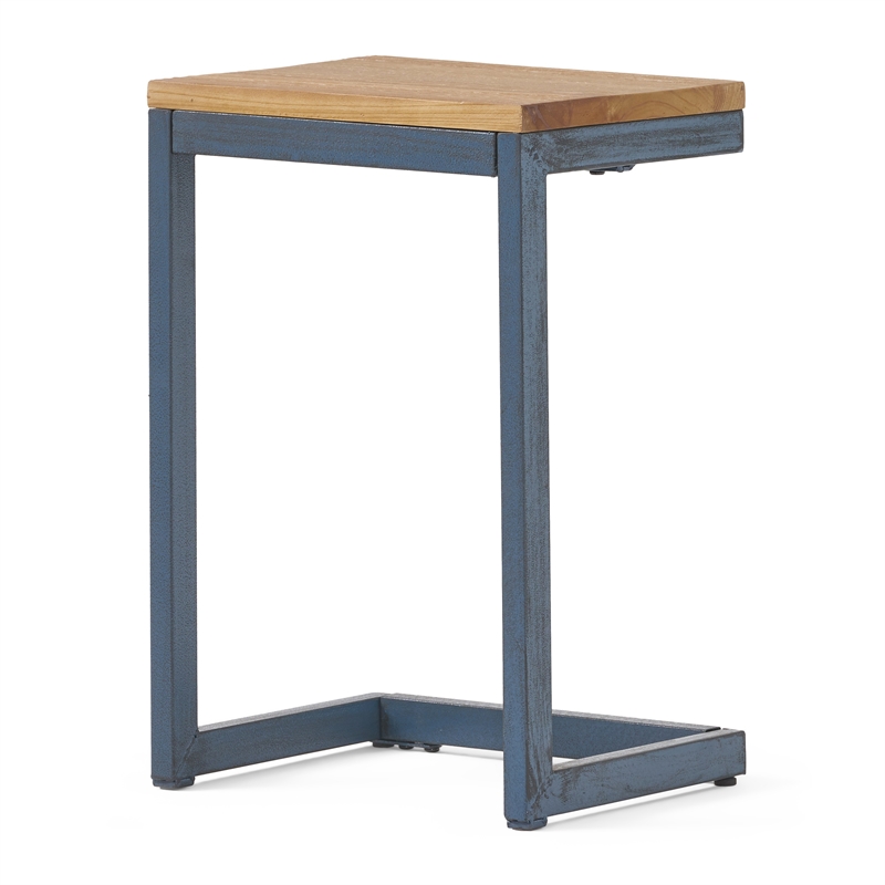 Benjara Small Accent End Table- 13 Inch- C Shaped Iron Legs- Black- Brown Wood