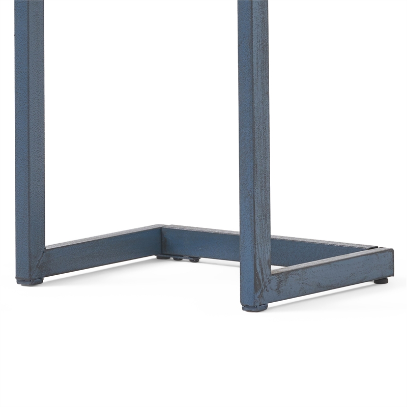 Benjara Small Accent End Table- 13 Inch- C Shaped Iron Legs- Black- Brown Wood