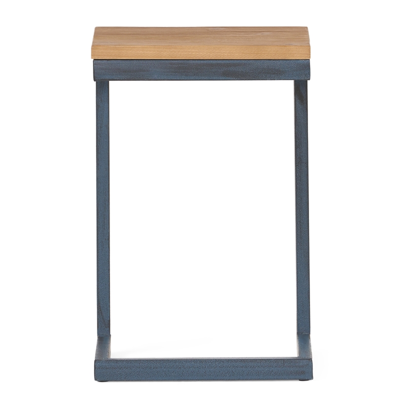 Benjara Small Accent End Table- 13 Inch- C Shaped Iron Legs- Black- Brown Wood