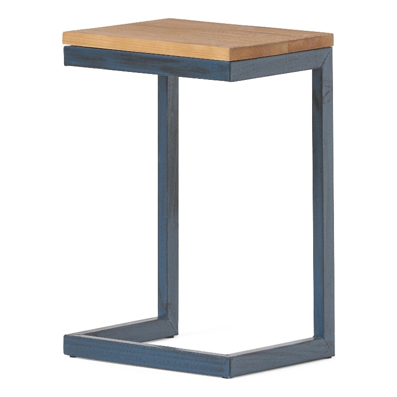 Benjara Small Accent End Table- 13 Inch- C Shaped Iron Legs- Black- Brown Wood