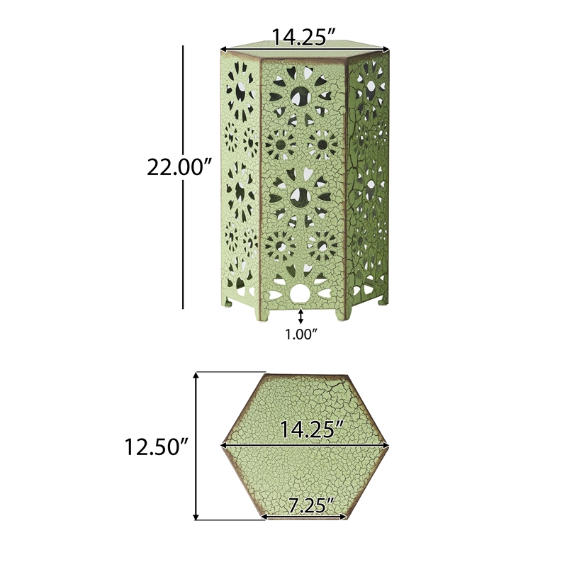 Benjara Liana Outdoor Side Table- Hexagonal 14 Inch- Sunburst Cut Out- Green