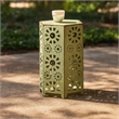 Benjara Liana Outdoor Side Table- Hexagonal 14 Inch- Sunburst Cut Out- Green