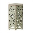 Benjara Silva Accent Table Set of 2- Hexagonal Top- Cut Pattern- Green Iron