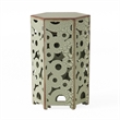 Benjara Silva Accent Table Set of 2- Hexagonal Top- Cut Pattern- Green Iron