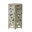 Benjara Silva Accent Table Set of 2- Hexagonal Top- Cut Pattern- Green Iron