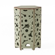 Benjara Silva Accent Table Set of 2- Hexagonal Top- Cut Pattern- Green Iron