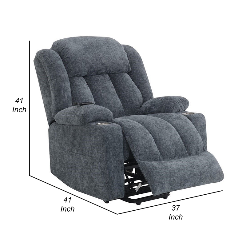 Benjara Mario Power Recliner Chair with Lift- Heating- Massage- Blue Velvet