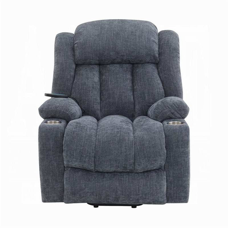 Benjara Mario Power Recliner Chair with Lift- Heating- Massage- Blue Velvet
