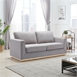 Benjara Sylvie Sofa- Gray Linen- Gold Metal- Modern Square Cushions 77 Inch