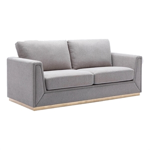 Benjara Sylvie Sofa- Gray Linen- Gold Metal- Modern Square Cushions 77 Inch