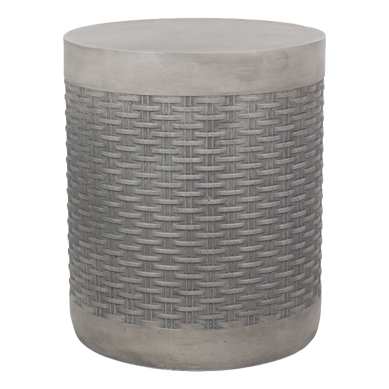 Benjara Outdoor Side End Table- Round Top Gray Faux Concrete- Round 16 Inch