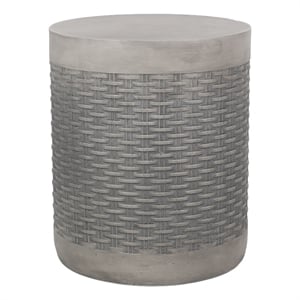 Benjara Outdoor Side End Table- Round Top Gray Faux Concrete- Round 16 Inch