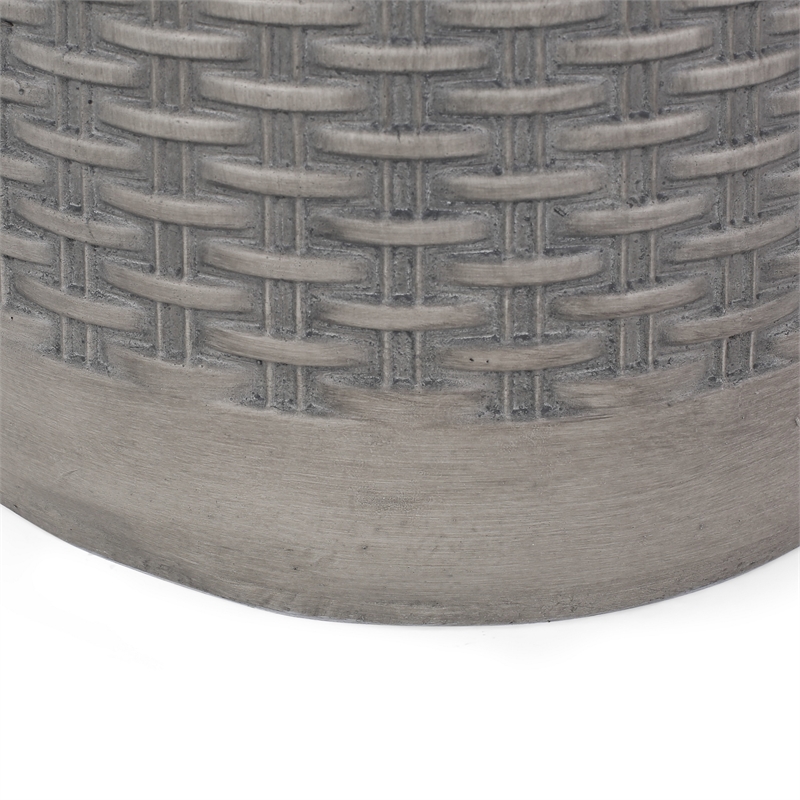 Benjara Outdoor Side End Table- Round Top Gray Faux Concrete- Round 16 Inch