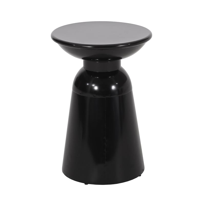 Benjara Side End Table Set of 2- Round Taper Top- Pedestal Base- Black Metal