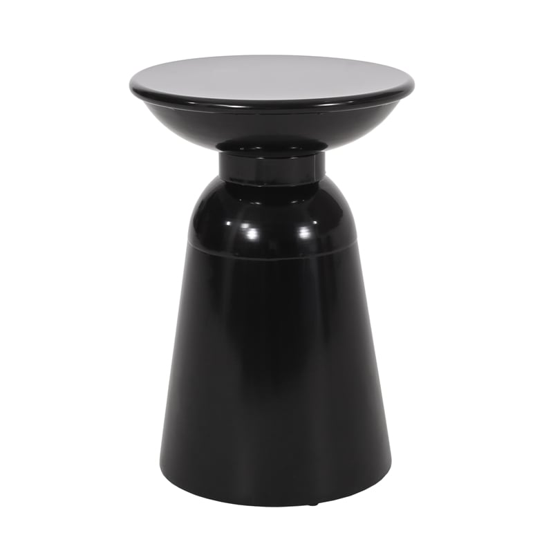 Benjara Side End Table Set of 2- Round Taper Top- Pedestal Base- Black Metal
