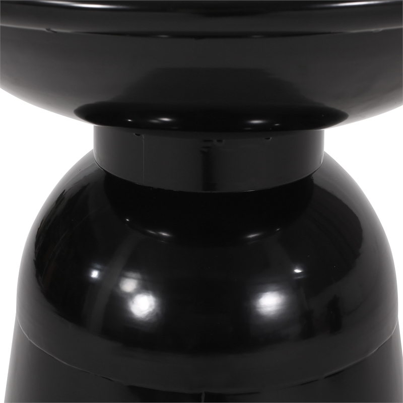 Benjara Side End Table Set of 2- Round Taper Top- Pedestal Base- Black Metal
