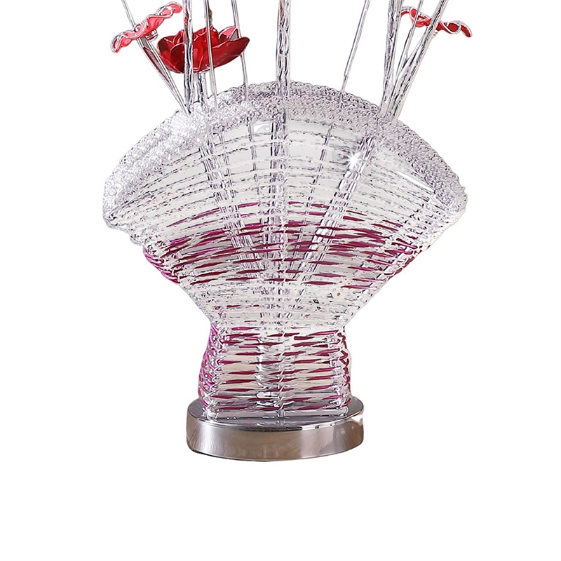 Benjara Accent Table Lamp- LED- Red Roses Fan Crystal Vase- Chrome 22 Inch